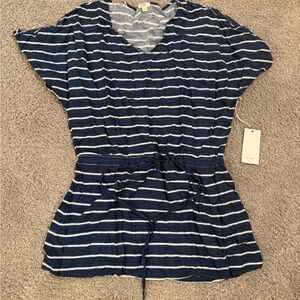 dylan Navy & White Striped V-Neck Tie-Waist Tunic